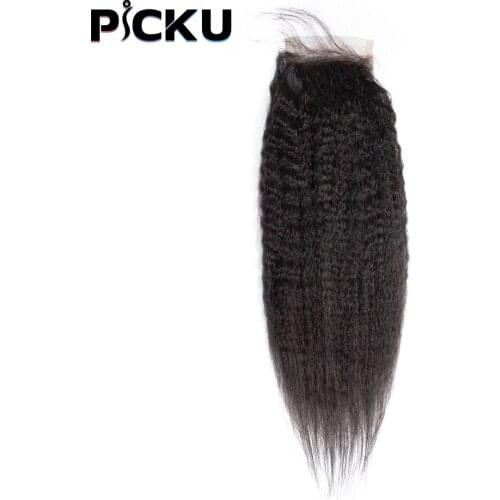 Kinky Straight Closure 4x4 Hand Tied Pre Plucked Transparent Natural Human Hair 5x5 20inch Lace Closure With Baby Hair Remy