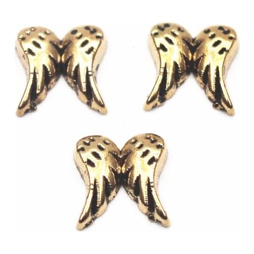 Hot selling 10pcs/lot golden wing floating charms charms living glass memory lockets DIY Jewelry