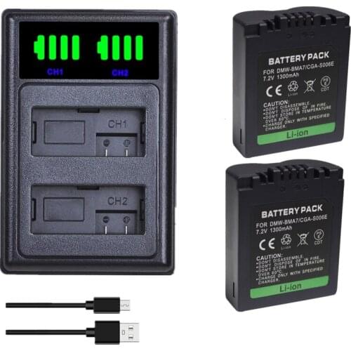 2pcs Lithium Battery S006E CGR-S006E DMW-BMA7 + LCD Dual Charger For Panasonic Lumix DMC-FZ7 DMC-FZ8 DMC-FZ18 DMC-FZ28 Camera