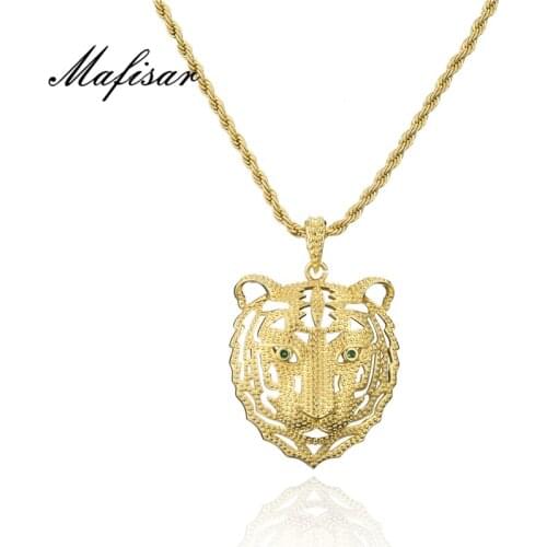 Mafisar Gold Color Punk Style Statement Big Size Tiger Pendant Necklace For Men Women Fashion Hip Hop Jewelry Birthday Gift