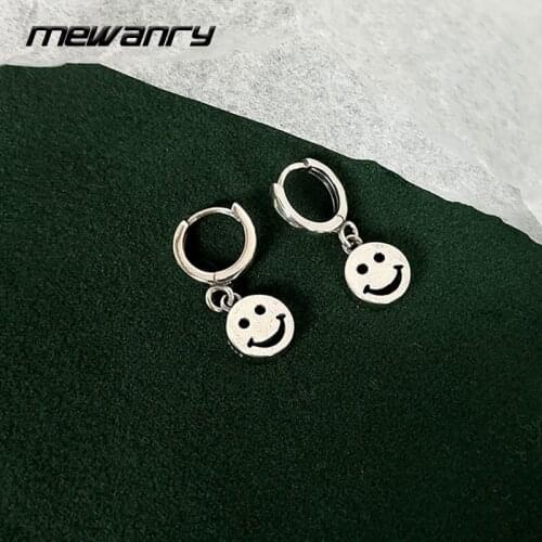 Mewanry 925 Sterling Silver Hoop Earrings New Trend Punk Hip Hop Simple Vintage Smiley Party Jewelry Birthday Gifts Wholesale