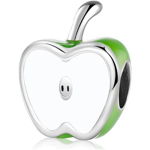 Cute Smile Face Seed Bead Fit Original Pandora Charms Bracelet Women Green Enamel Half Apple Beads for Jewelry Making DIY Bangle