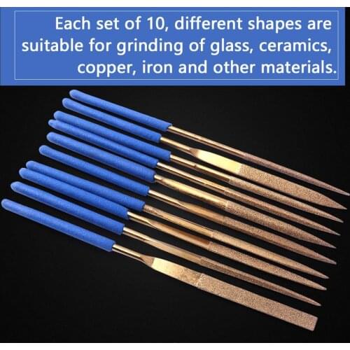 10Pcs 3mm Shank Length 140mm Diamond Files Set Titanium Coated Needle Files for Metal Glass Stone