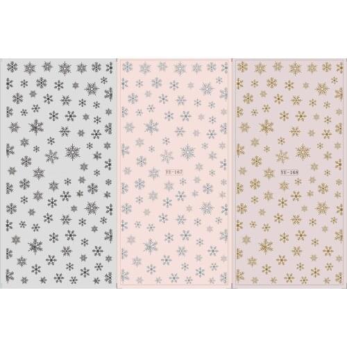 3 PACKS/LOT WATER NAIL STICKER DECAL XMAS CHRISTMAS SNOW FLAKE THREE COLORS GOLDEN SILVERY WHITE YE166-168