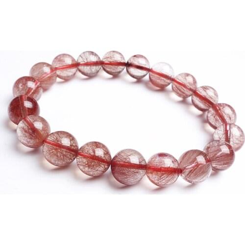 10mm Natural Red Hair Rutilated Quartz Crsytal Bracelet Women Men Energy Stone Love Round Beads Fashion Bracelet Jewelry AAAAA