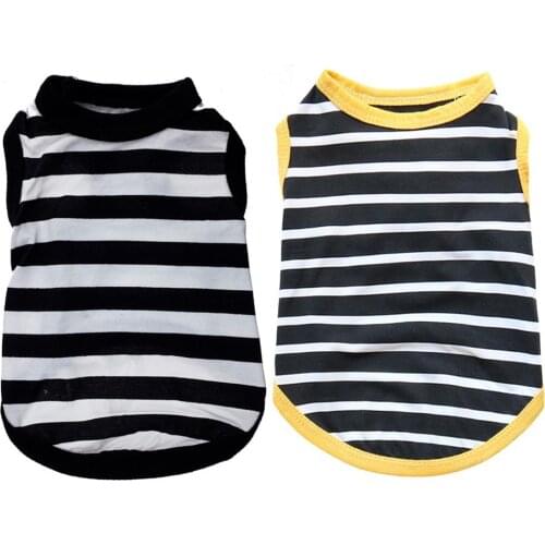 Pet Dog Clothes Spring and Summer Stretch Vest Black and White Striped Breathable T-shirt Small and Medium-sized Dog Clothes