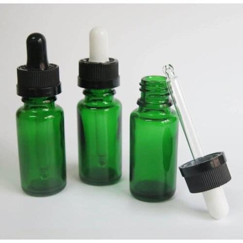 Wholesale 100 Pcs/ Lot 15ml Green Glass bottle with black plastic dropper , glass 15 ml Dropper Bottles for Essential oil