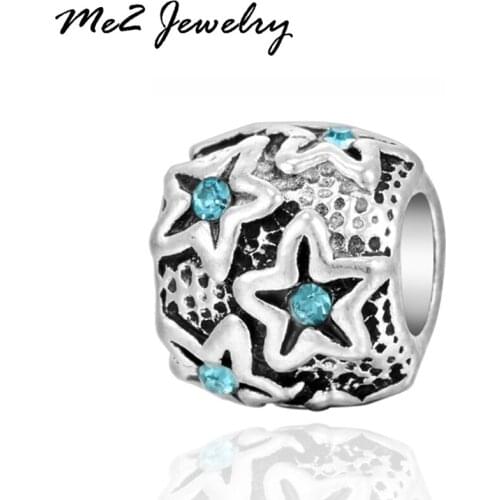 Original Silver Plated Crystal Beads Star Charms Fit European Charm Bracelet Jewelry For Women GIFT Bijoux femme