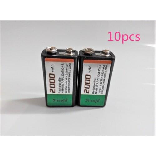 SHSEJA 10pcs/lot 2000mAh 9V rechargeable battery 9 volt Ni-MH battery for Microphone