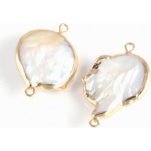 Natural Freshwater Pearl Pendant irregular Double hole connector Pendants for Jewelry Making DIY Bracelet Necklaces Accessories