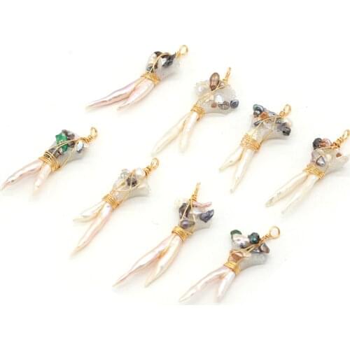 New Natual Freshwater Pearl Beads Pendant Irregural Shape Wrapped Pearl Bead Pendant for Making DIY Necklace Gift 28x70mm