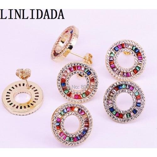6Pair Popular CZ Earrings Multicolor Rainbow zircon circle Stud Earrings for Women girls delicate wedding party jewelry