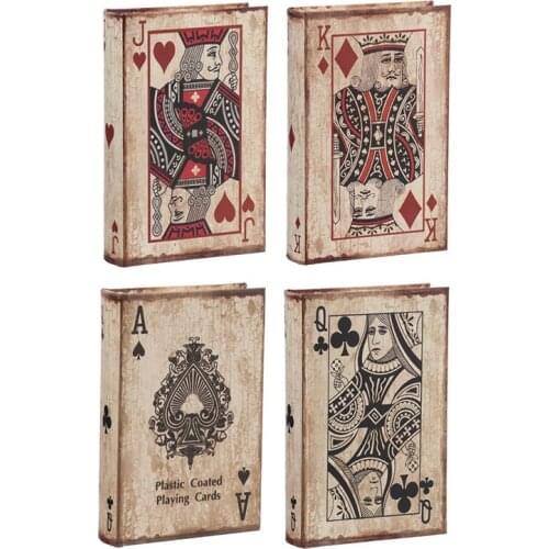 Powkhome Stylish Books Shape Storage Box Playing Cards Book Boxes Vintage Poker Wooden Box Desktop Jewelry Box Home Decoration