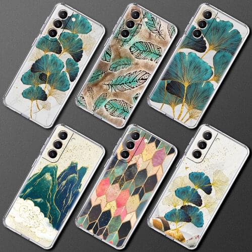 Ginkgo Leaf Gold Foil Art Clear Phone Case For Samsung Galaxy S20 FE S21 Ultra S10 Plus 5G S10e S9 S8 S7 Anti-knock Cover Shell