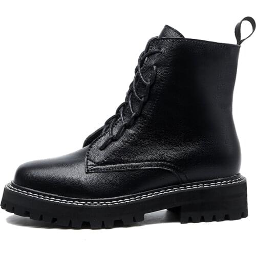 RASMEUP Leather Womens Platform Boots 2020 Spring Women Ankle Boots Fashion Brand Thick Soled Zipper Ladies Shoes