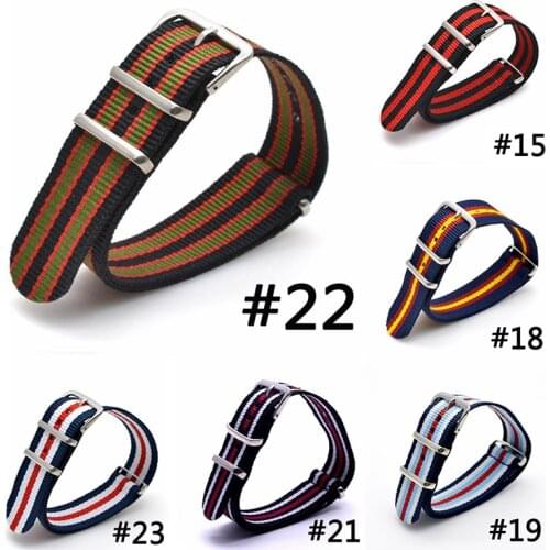 Woven Nylon Strap Nato Army Sport Watch Band 20mm Striped Fabric Wristband Substitute DW Strap Steel Buckle Belt