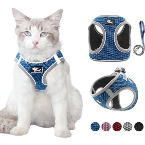 Cat Dog Harness And Leash Set Reflective Adjustable Mesh Vest Harnesses Breathable Kitten Cat Collars Pet Leads For Smal Cat Dog