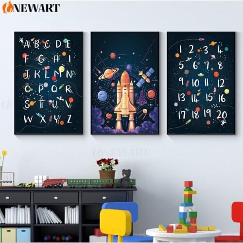 Constellations Nursery Wall Letter Art Canvas Painting Astrology Sign Rocket Poster Print Nordic Kids Bedroom Decoration Picture