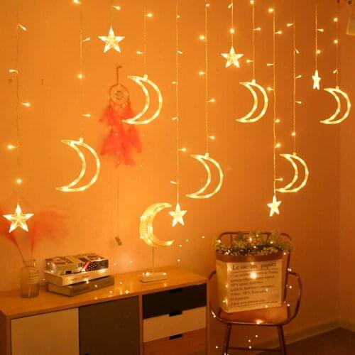 LED Moon Star Garland Curtain Fairy Lights String for Christmas New Year Wedding Party Ramadan Decoration for Home Room Lamp