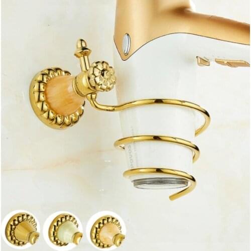 Three styles Brass wall-mounted Storage Air Duct Frame Natural Jade Gold Hair Dryer Rack American Bathroom Hardware Accessories
