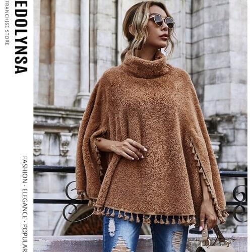 Turtlneck women poncho cloak sweater Bat sleeve autumn winter female pullover sweater Side split capes cloak cloaks women Y35