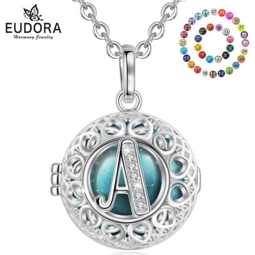 Eudora 20mm fashion Letter A Cage Harmony Ball Chime Bell Crystal locket ball Necklace for Baby Pregnancy women DIY Jewelry K417