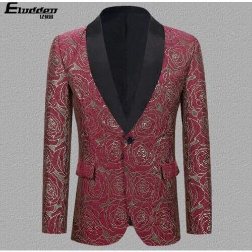 Rose jacquard blazer men suits designs jacket mens stage costumes for singers clothes star style dress masculino homme