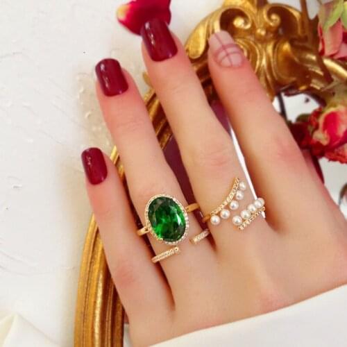 Rings For Women S925 Sterling Silver Vintage Fine Emerald Oval Pigeon Eggs Open Ring Luxury Cubic Zirconia Index Finger Jewelry