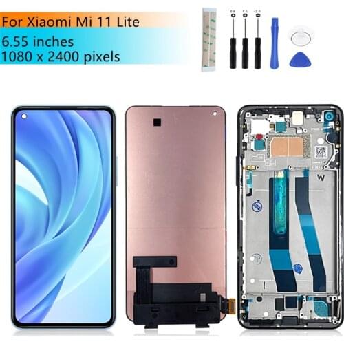 For Xiaomi Mi 11 Lite LCD Display Touch screen Digitizer Assembly With Frame For mi 11 Lite Screen Replacement Repair Part 6.55"