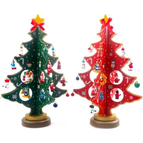 1pcs DIY Wooden Christmas Tree Tabletop Christmas Tree With Miniature Christmas Ornaments for Home Christmas/Xmas Decoration