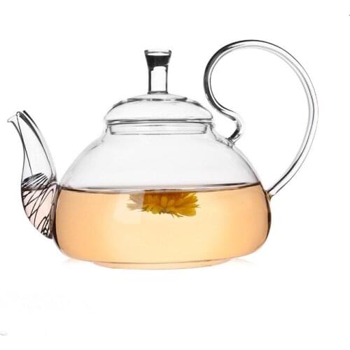 1PC Elegant Flower Coffee Glass Tea Pot Glass Teapots Heat Resistant Glass Teapots Gongfu Tea Maker With Tea Filter EJN 1011