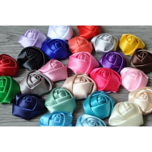200pcs/lot 4CM 25Colors Newborn Polyester Satin Ribbon Artificial Rolled Rosettes Fabric Flowers For Headbands Hair Accessories