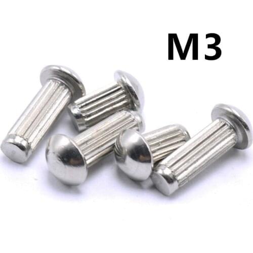 200PCS M3x4/5/6/8/10/12mm 304 Stainless Steel Semi Button Round Head Knurled Shank Solid Rivet GB827 for Label Name Plate