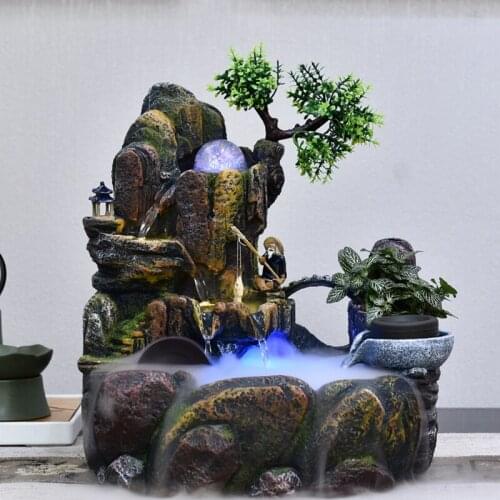 220V Rockery Waterfall Indoor Water Fountain Ornaments Lucky Feng Shui Home Decor Tabletop Fountains Fish Tank Humidifier Crafts