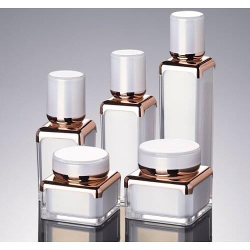 300xSquare 15ml 30ml 50ml Acrylic Bottle Jar Lotion Pump Bottle Pearl White Rose Gold Color 30g 50g Acrylic Cream Jar Container