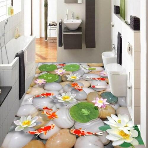 Beibehang Custom 3D Mural Cubic Pebble Lotus Carp Photo Wallpaper Living Room Bedroom 3D Floor Painting Bathroom 3d flooring