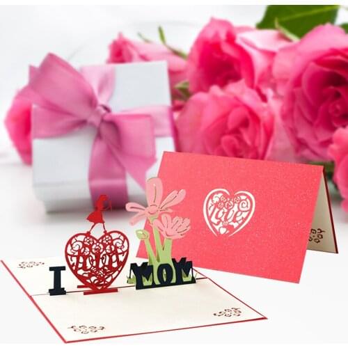 3D Pop-Up Cards Heart Flowers Bouquet Greeting Cards Mom Mothers Day Gifts