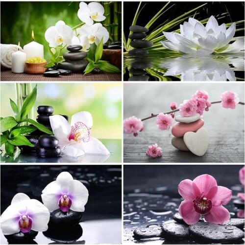 5D DIY Diamond Painting Orchid Stone Full Round Flowers Picture Of Rhinestones Mosaic Needlework Mosaic Cross Stitch Kit Gift