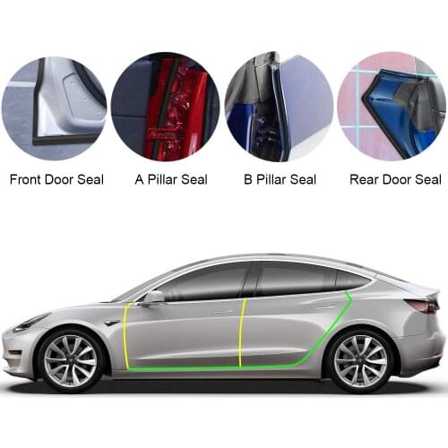 8PCS Door Seal Kit fits Tesla Model 3, Soundproof Rubber Weather Draft Seal Strip Wind Noise Reduction Door Trim Edge Moulding