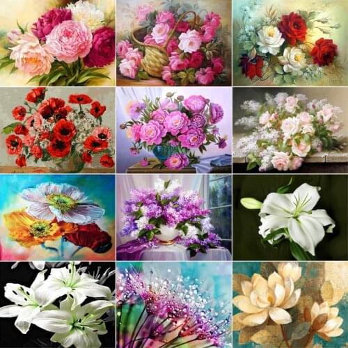 GATYZTORY Full Square Diamond Embroidery Flowers Round Diamond Art Painting Handmade Mosaic Home Decoration Gift