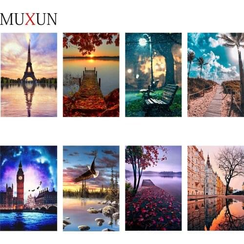 Full 3D Diamond Embroidered Lakeside Scenery 5D Diy Diamond Painting Rhinestone Diamond Mosaic Landscape Home Decoration Ep098