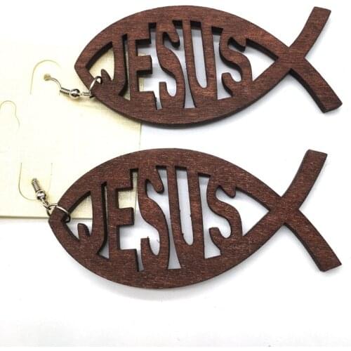 Free shipping !! Jesus Fish Wooden Earrings can mixed 3 colors