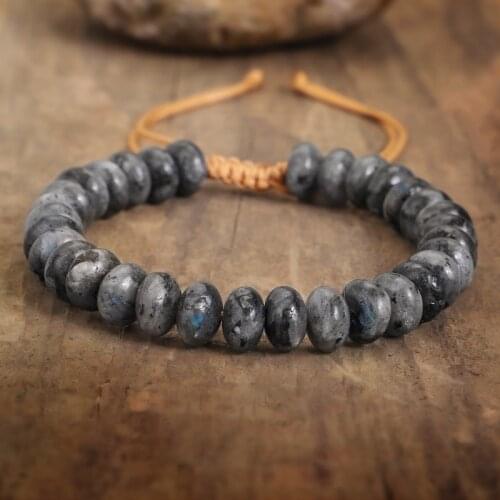 Natural Stone Black Labradorite Beads Charm Bracelet For Women Man Handmade String Braided Wrap YOGA Friendship Bracelet
