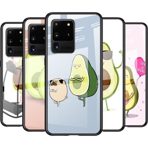 Tempered Glass Cover Cute Cartoon Avocado For Samsung Galaxy S21 Ultra Plus 5G M51 M31 M21 Shockproof Shell Phone Case