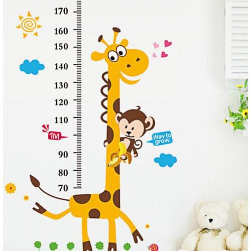 Kids Wall Stickers Animal Cartoon Height Measure PVC Poster for Living Room Bedroom Self adhesive Stickers Home Decoration