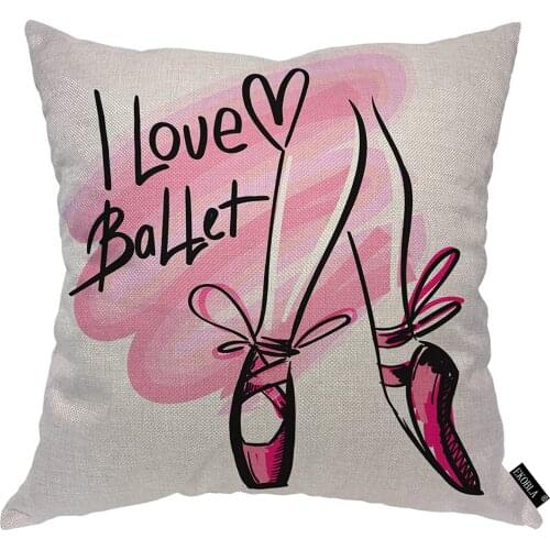 EKOBLA Ballet Shoes Throw Pillow Cover Modern Ballerina Romantic Sketch Bow Pink Colors Classic Cozy Square Cushion Case for Men