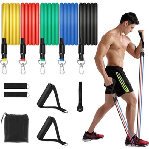 11 pcs Resistance Tube Bands Set Fitness Yoga Gym Pull Rope Exercise Home Training Expander Door Anchor With Handle Ankle Strap