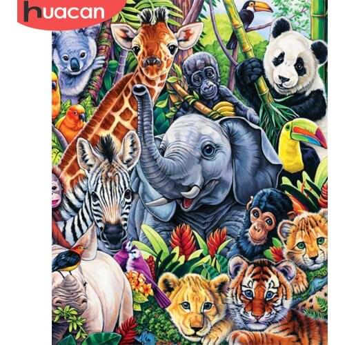 HUACAN DIY Oil Painting By Numbers Elephant Animal Acrylic On Canvas Wall Art Picture By Numbers Tiger Childrens Room Decor