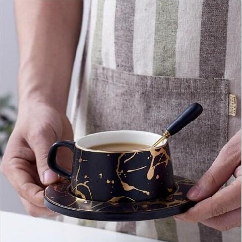 Nordic style frosted marble gold series ceramic tea cup coffee cup luxury retro coffee bar mug milk cup