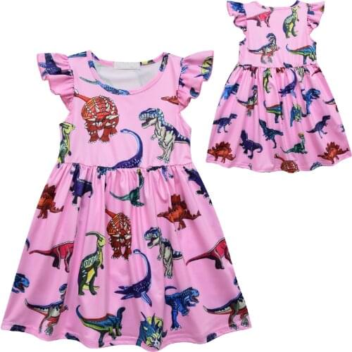 Summer Beautiful Baby Dresses for Girls Princess Cartoon Pattern Dress Dinosaur Short Sleeve Dress Birthday Party Clothes